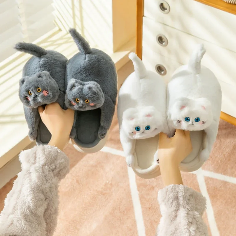 Winter Women's Slippers Holding Cat Cartoon Cute Home Cotton Slippers Winter New Soft Sole Thickened Warm Couple Plush Shoes 2