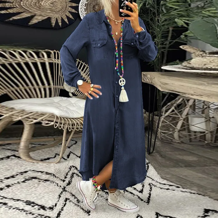 Elegant Shirt Maxi Dress for Women 20223 Autumn Fashion Long Sleeve Print Dresses Streetwear Vintage Harajuku Casual Loose Robe