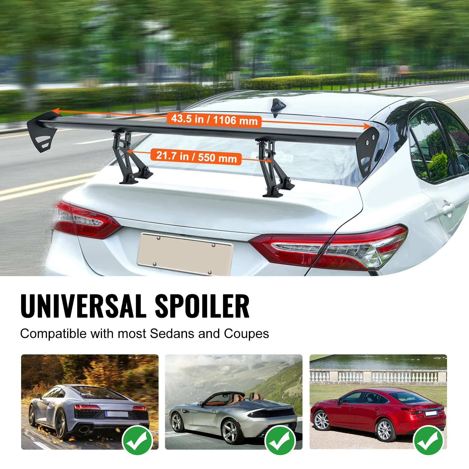 SucceBuy GT Wing Car Spoiler 43.3 inch Universal Spoiler with Single Deck Adjustable Lightweight Aluminum Car Rear Spoiler Wing