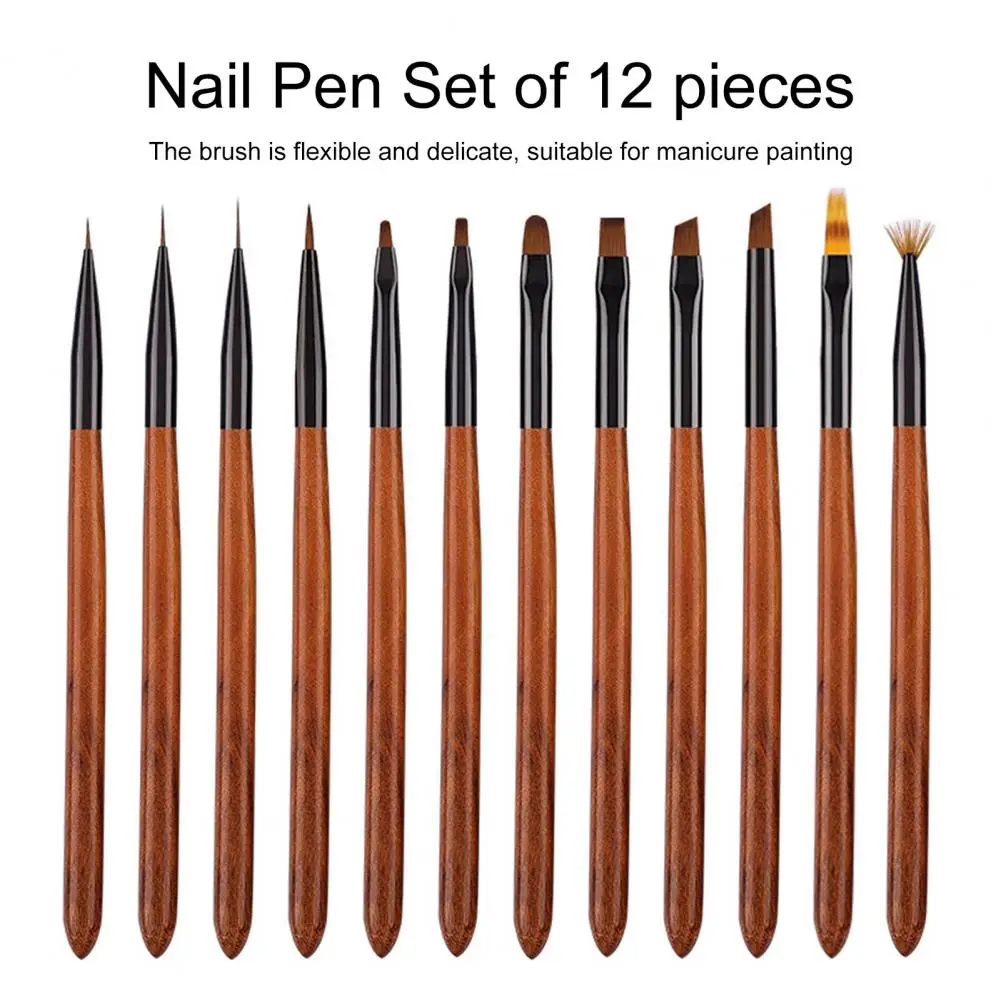 Anti-break Stripe Dotting Nail Art Brush DIY Sandalwood Pen Holder Nail Sweeping Drawing Pulling Line Pen Nail Salon Supply 3