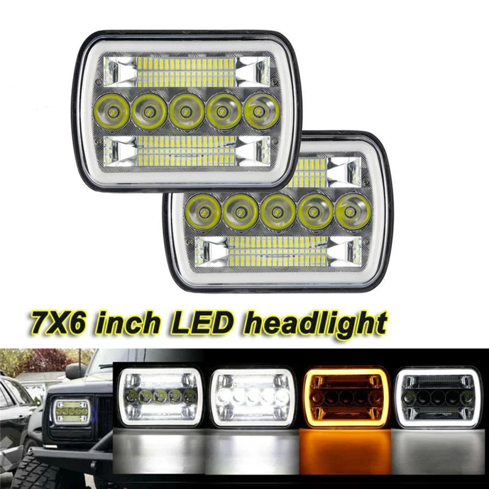 

7x6 inch LED Headlights 5X7 inch Square Led with White DRL for Jeep Wrangler YJ/Cherokee XJ/MJ Comanche Off-Road