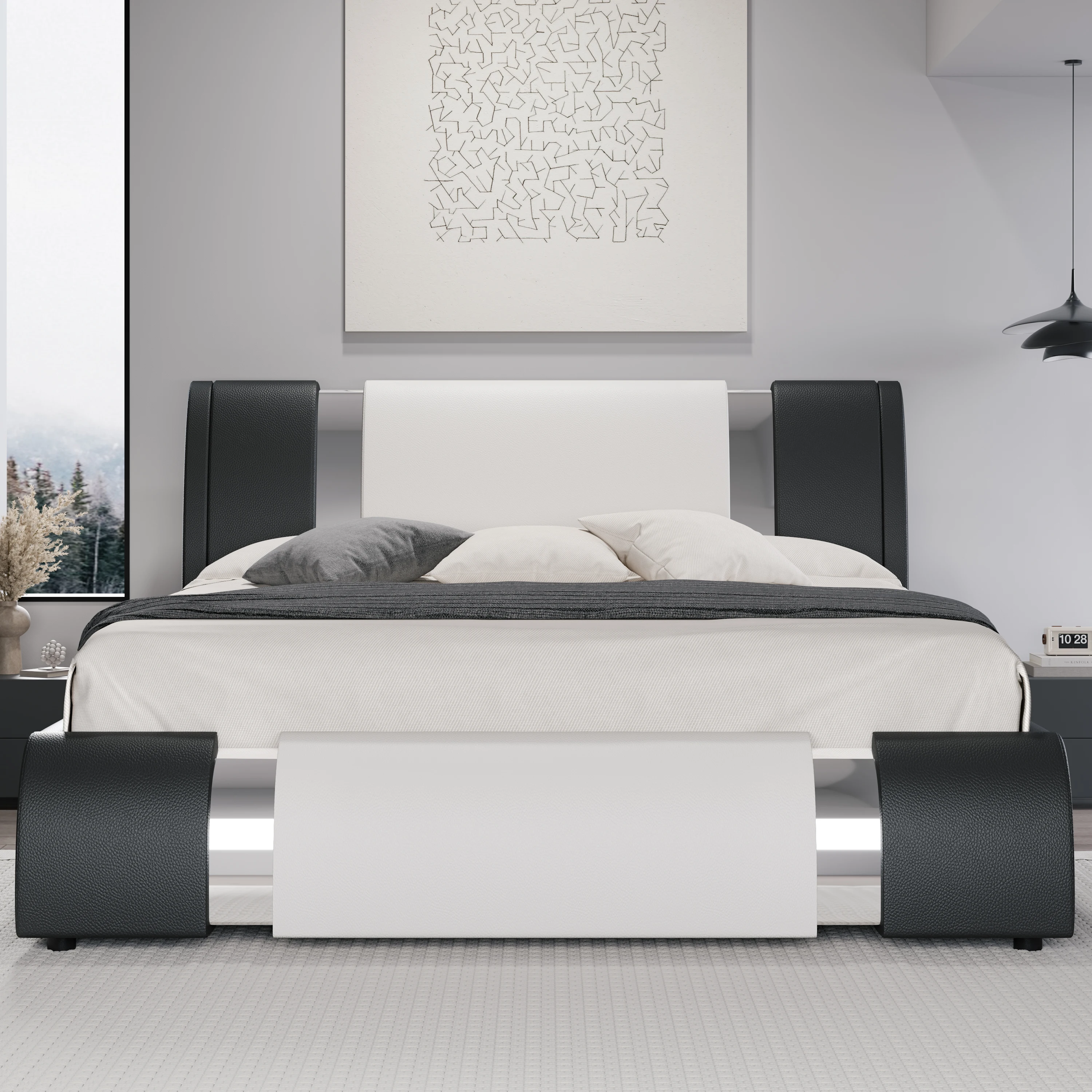 HOOMIC Modern Faux Leather Bed Frame with Iron Pieces Decor, Low Profile Platfor