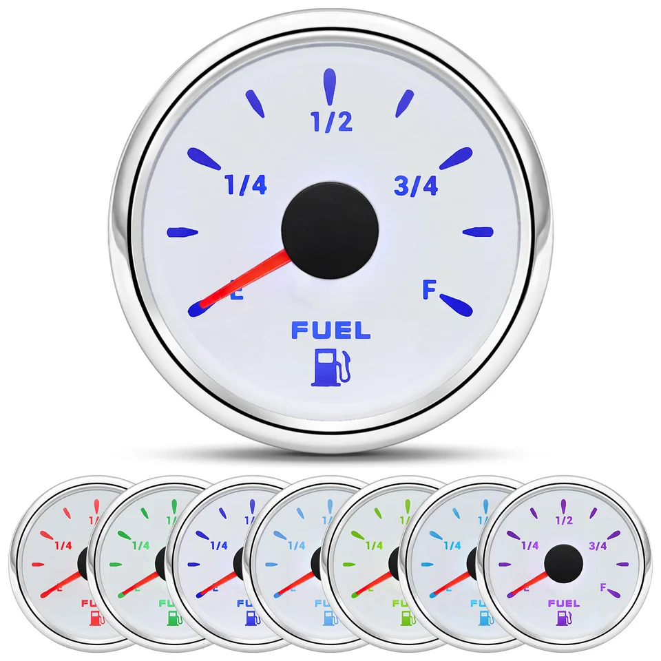 Tankgeber Mit 7-Farben Hintergrundbeleuchtung – 52 Mm, Für 0–190 Ohm (Kraftstoff) & 240–33 Ohm (Öl/Wasser), Wohnmobil & Boot