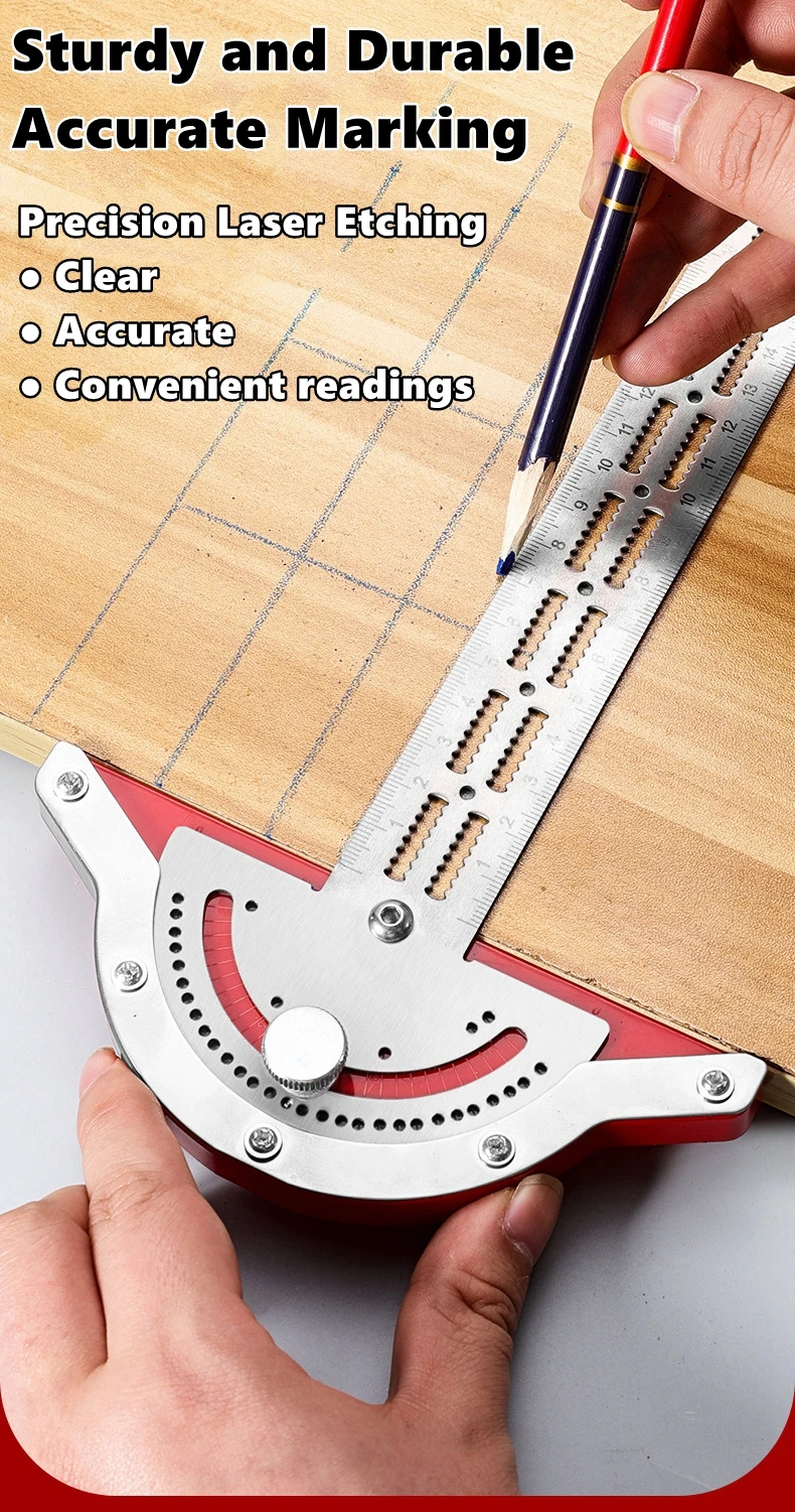 10/15/20 인치 각도 게이지 목공예가용 엣지 룰러 스테인리스 스틸 각도기 각도 측정기 정밀 목수 측정 도구