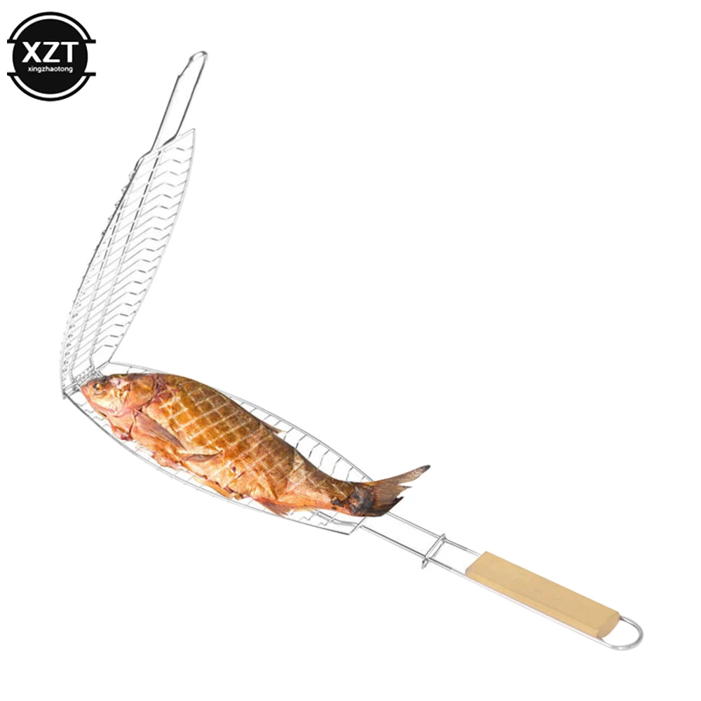 Roasting Fish Grilling Basket Vegetable with Folding Handle DIY Flexible Nonstick Outdoor Barbecue Tool Portable Burger Mesh BBQ