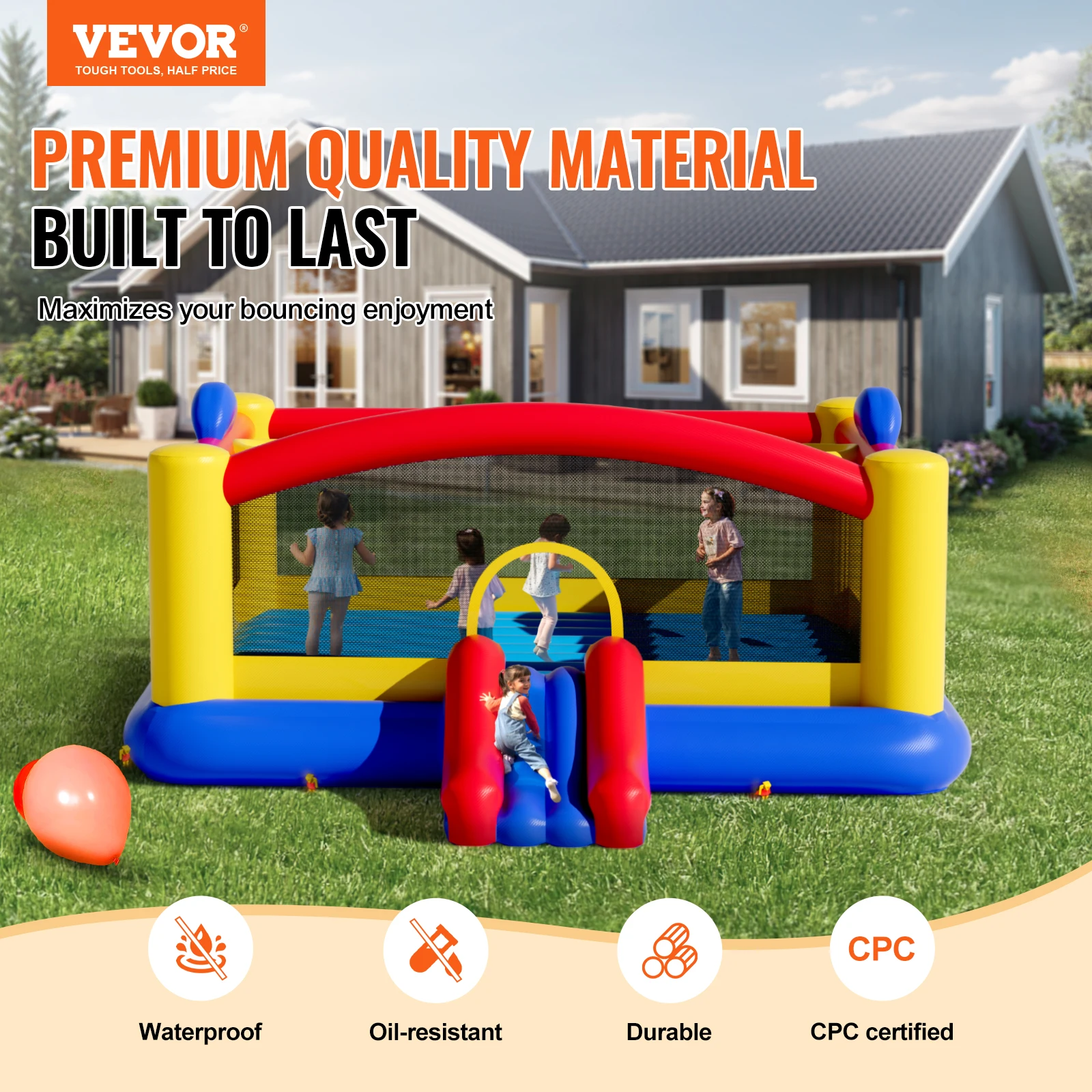 VEVOR Inflatable Bounce House Outdoor High Quality Playhouse Trampoline Jumping Bouncer with Blower Slide and Storage Bag Castle 2