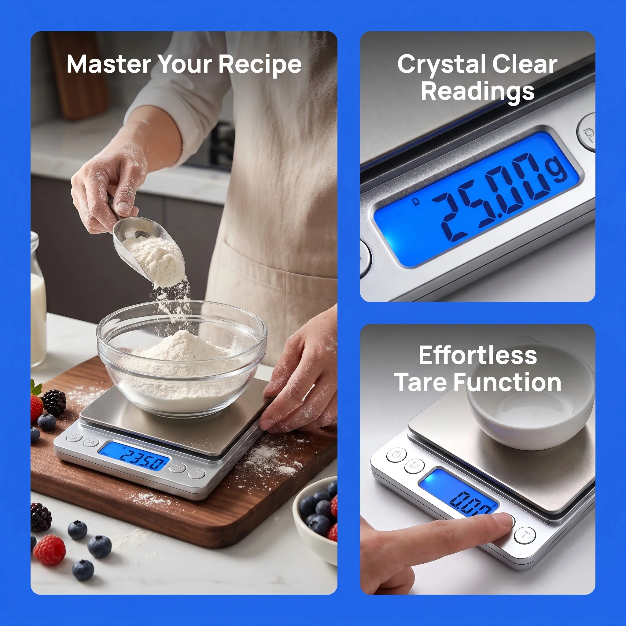 Stainless Steel Digital Kitchen Scale with LCD Display for Precise Cooking and Dieting