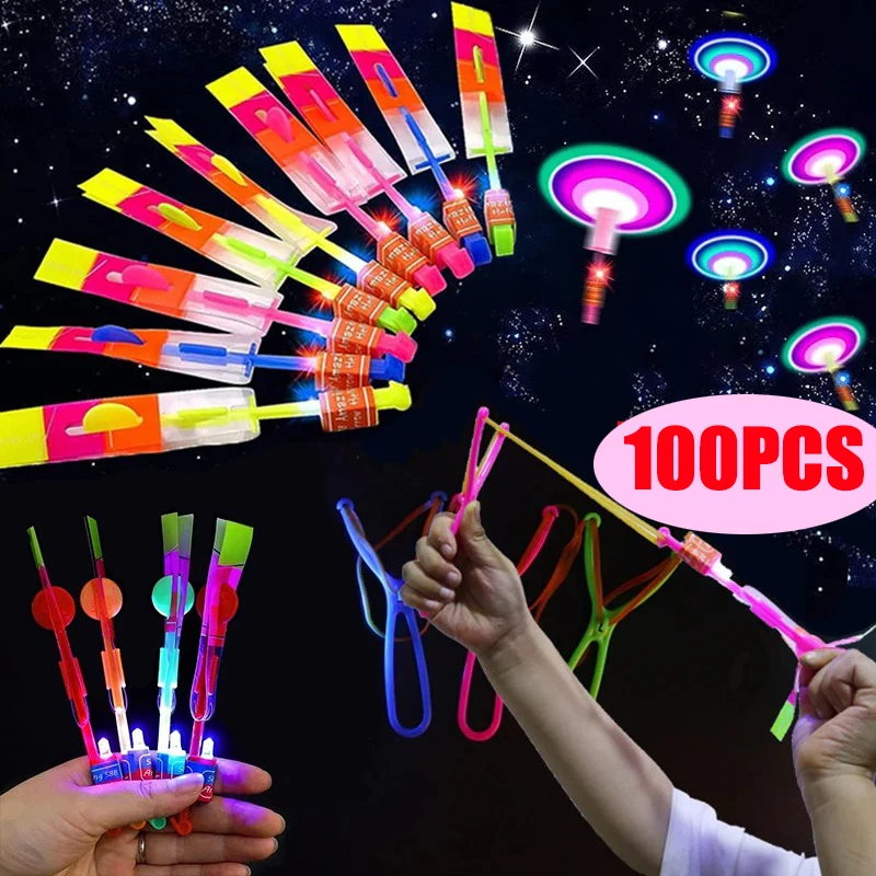 Light Toy Arrow Rocket Helicopter Flying Toy LED Light Toys 1/3/5/10/20/50/100pcs Party Fun Gift Rubber Band Catapult flying light toy