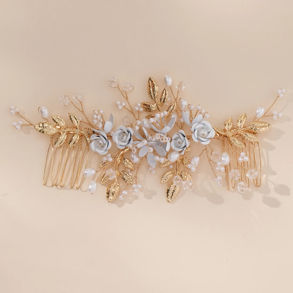 Handmade Wedding Hair Comb Leaf Flower Bridal Hairpins Pearl Rhinestone Head Jewelry Girls Wedding Hair Accessories hair accessories,bridal hair accessories