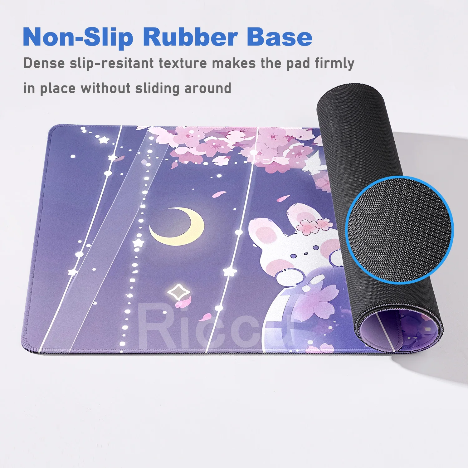 Mouse Pad Gaming Keyboard Office Accessories XXL Non-Slip Rubber Home HD Print for Kawaii Rabbit Purple Cartoon