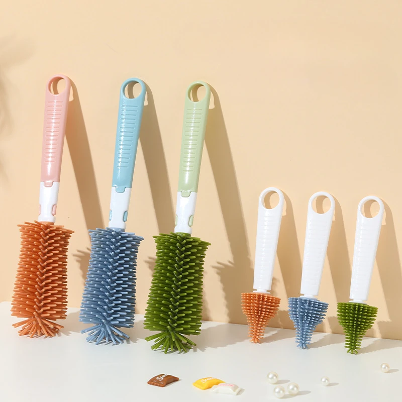 Bottle Brush 2PCS/Set Silicone Baby Bottle Brush Set 360 Degree Rotation Baby Feeding Bottle with Nipple Brush for Bottles Cups Vacuum Flask