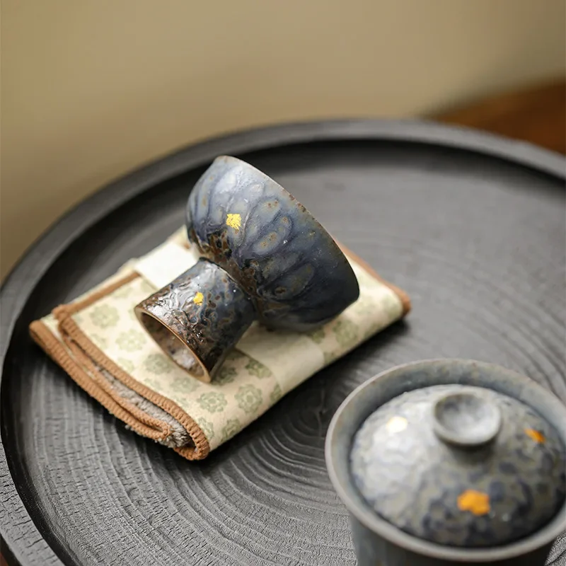Empty Zhai Old Rock Clay Goblet Silver Gilded High Foot Master Cup Bronze Glaze Ceramic Teaware Tea Cup Single Tea Bowl