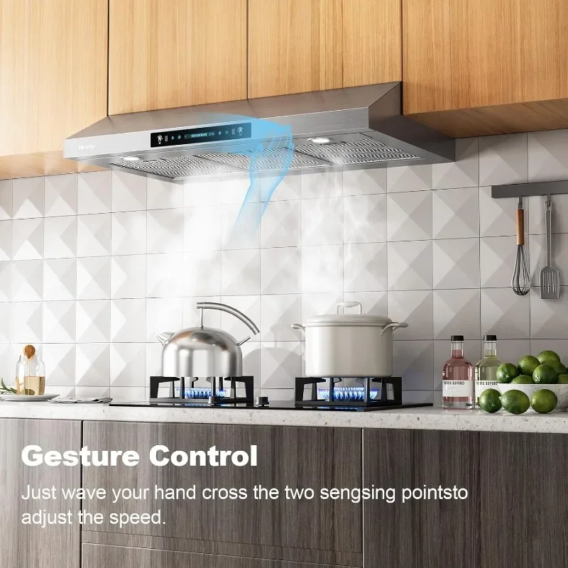 30 Inch Under Cabinet Range Hood with 900-CFM, 4 Speed Gesture Sensing&Touch Control Panel, Stainless Steel Kitchen Vent 3