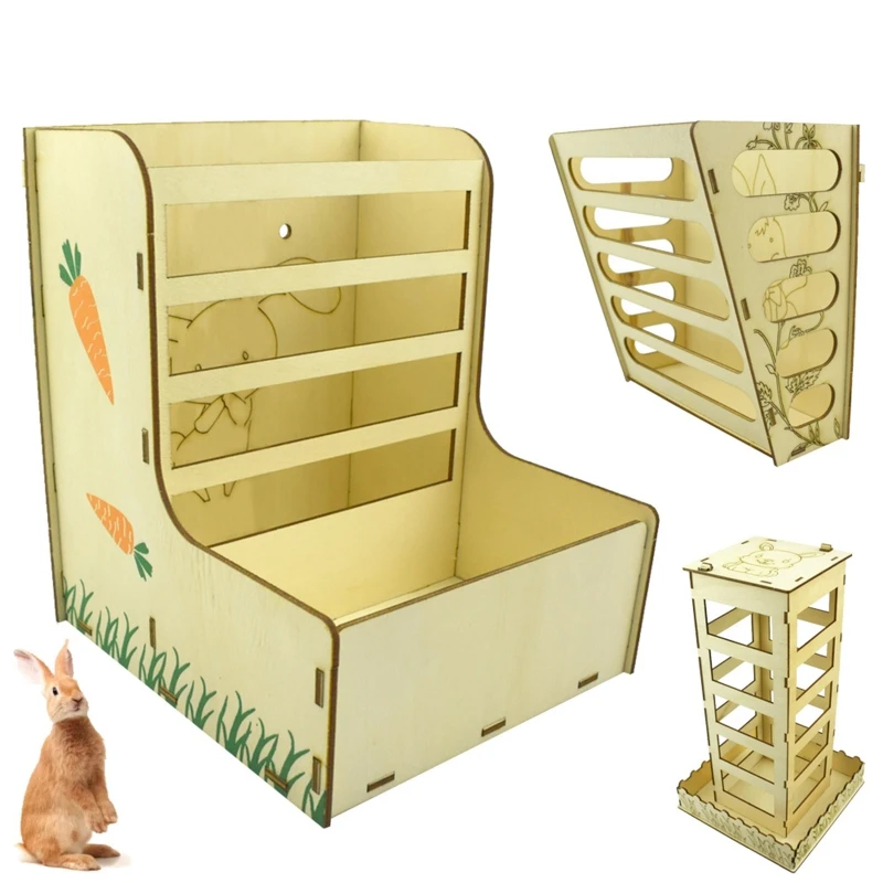 Rabbit Hay Rack Feeder Chinchilla Wooden Food Bowl Safe