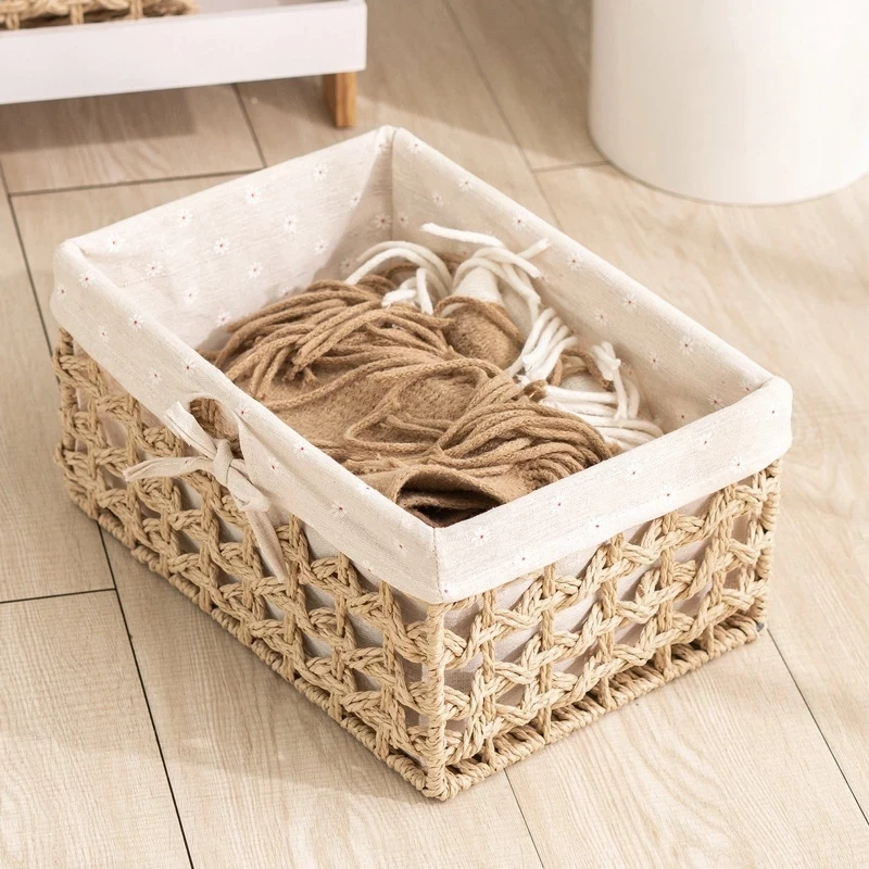 Panier De Rangement Tissé Beige - Organisateur Polyvalent Pour Maison, Bureau, Salon, Chambre (28x6 Cm)