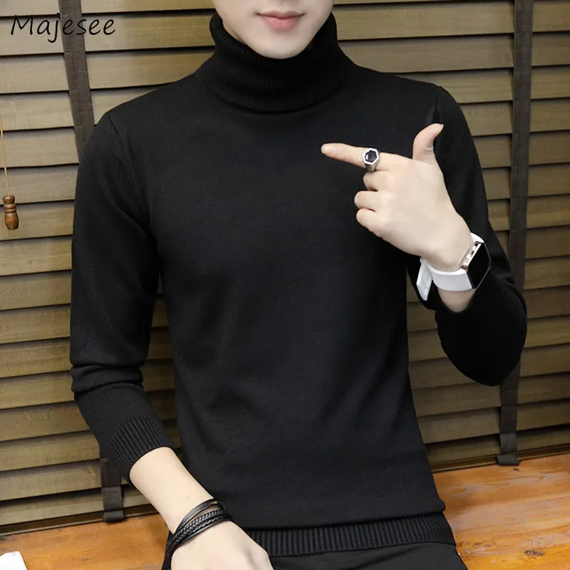 

Pullovers Men Turtleneck Warn Knitting Korean Fashion All-match Classical Basic College Teens Unisex Simply Casual Handsome Soft