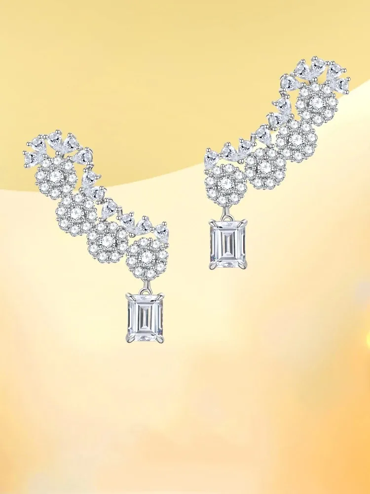 

Новые серьги с цветами, инкрустированные искусственными белыми бриллиантами, роскошные серьги светильник, универсальный и уникальный дизайн, высококачественные женские