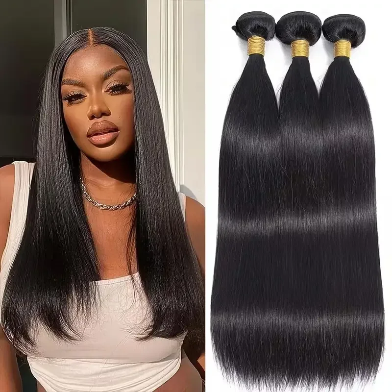 Ciocche di Capelli Umani Malese Lisci, Estensioni di Capelli Remy Setosi 1/3/4 Ciocche, 12-40 Pollici, Doppia Trama, per Donne di Colore