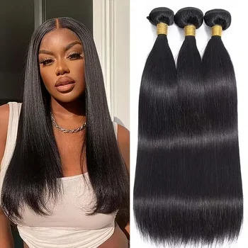 Ciocche di Capelli Umani Malese Lisci, Estensioni di Capelli Remy Setosi 1/3/4 Ciocche, 12-40 Pollici, Doppia Trama, per Donne di Colore