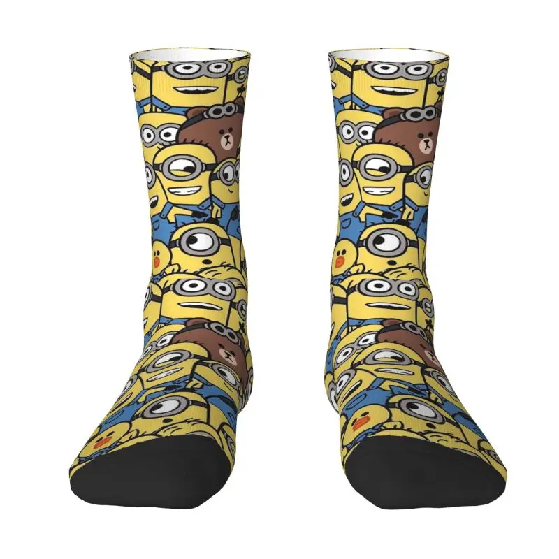Minions Cartoon Mens Crew Socks Unisex Fashion 3D Printing Dress Socks
