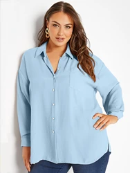Plus Size Long Sleeve Spring Autumn Elegant Blouse And Shirt Women Button Front Loose Work Office Oversize Shirt Outfit 7XL 8XL