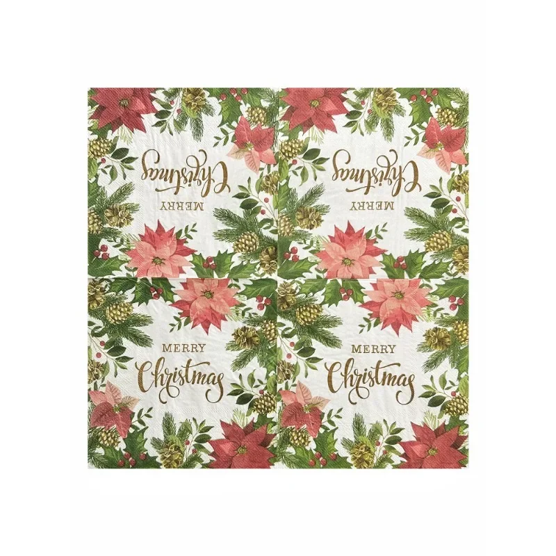 Christmas Decoration Colourful Tissue Paper Company Party Original Wood Pulp Flower Printed Napkin Square Facial Tissue Paper
