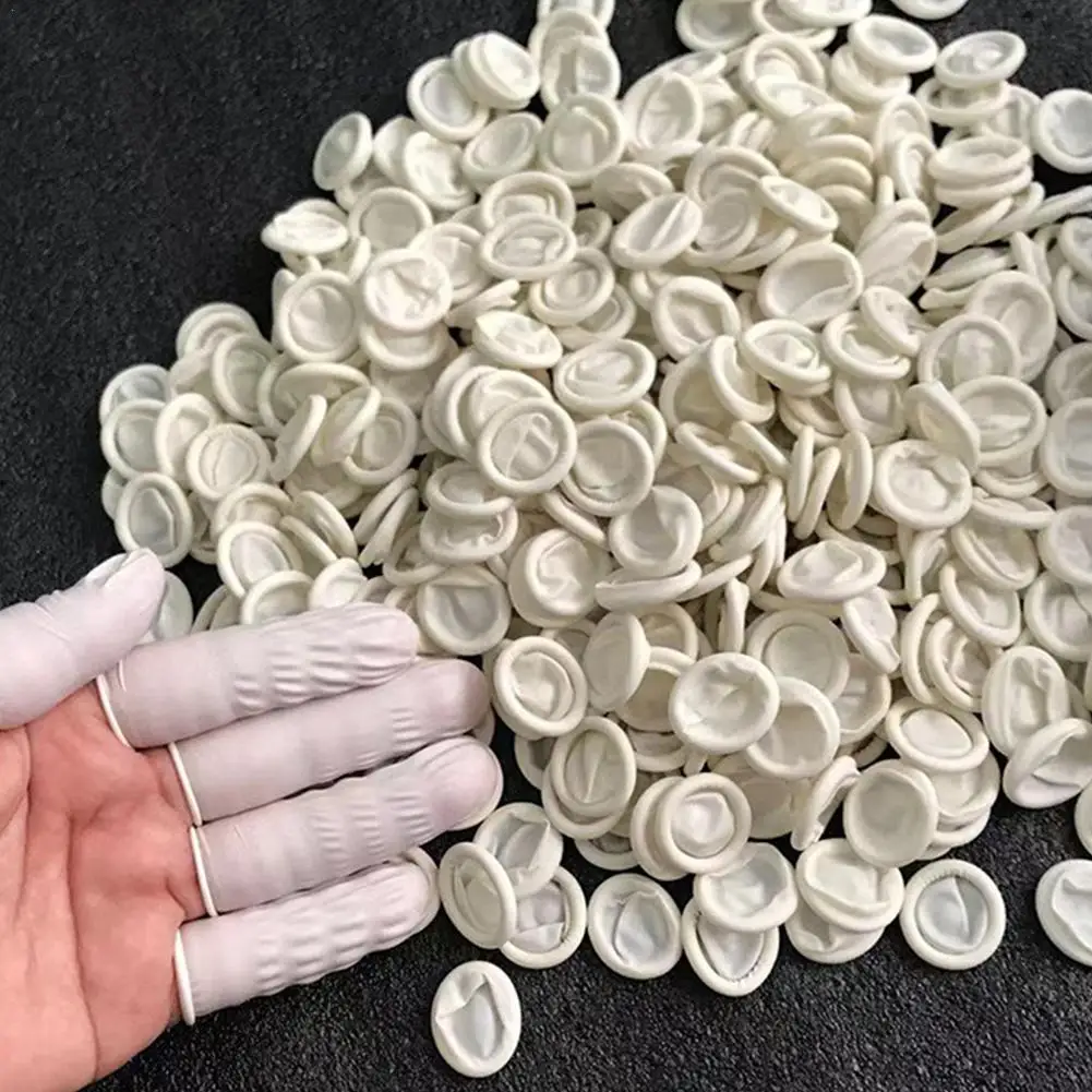 100 Pcs Disposable Finger Cover Natural Rubber Gloves Non-slip Latex Finger Cots Fingertips Protector Gloves Non-toxic Nail Tool