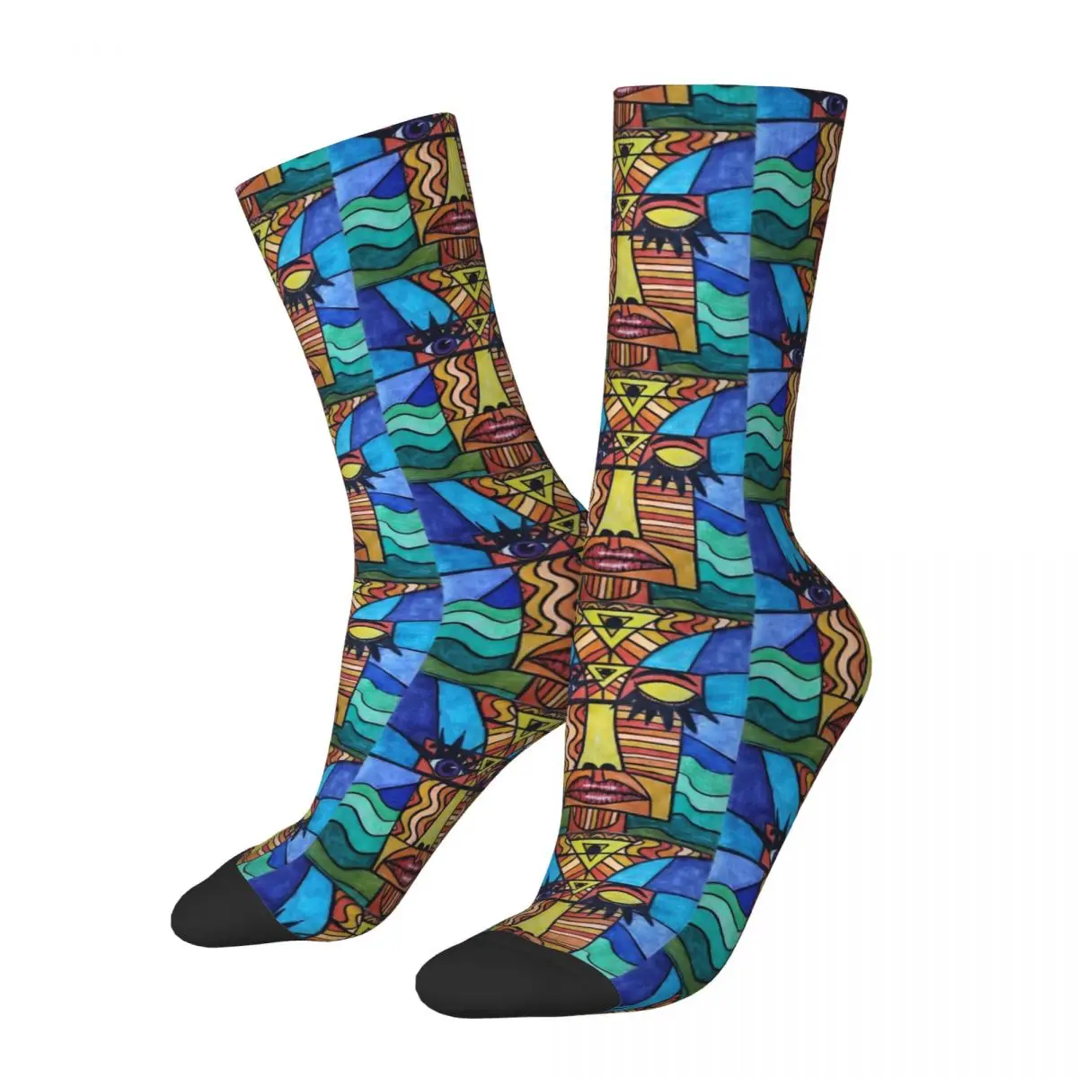 

Funny Crazy compression Sock for Men Hawaii Hip Hop Vintage Abstract face Happy Quality Pattern Printed Boys Crew Sock Casual