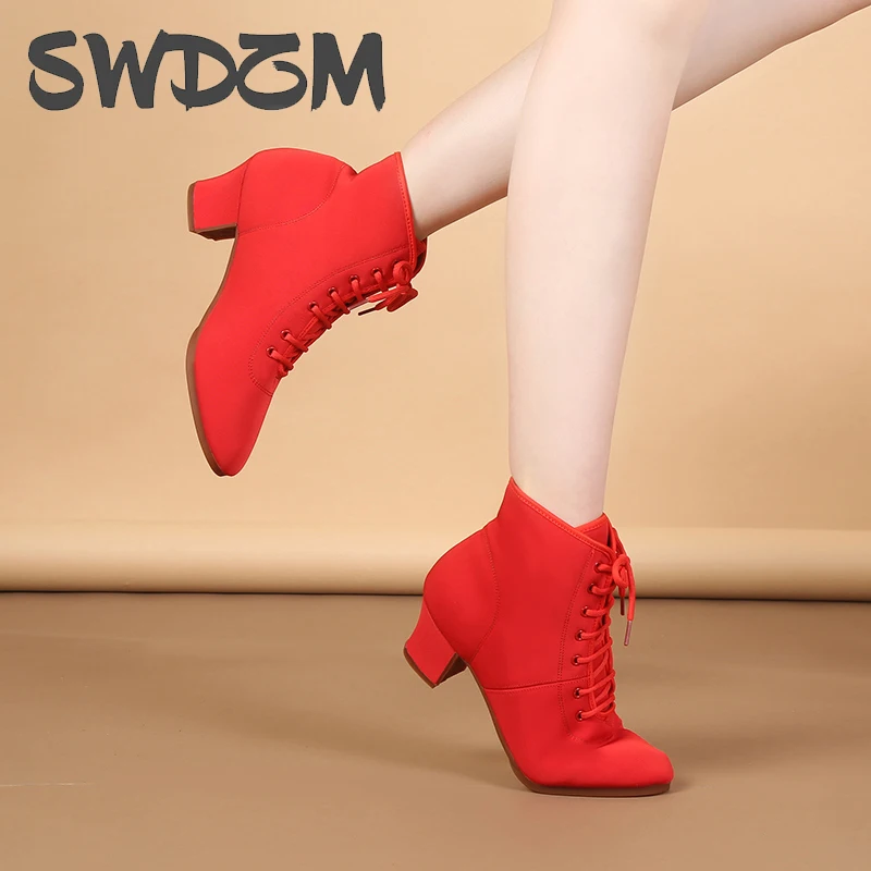 SWDZM أحذية النساء قاعة الرقص أحذية لينة وحيد الفالس النساء التانغو الجاز أحذية الرقص اللاتينية كعب متوسط السيدات أحذية الرقص