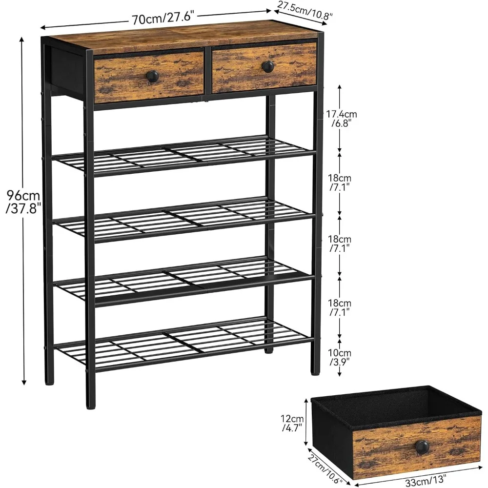 5 Tier Shoe Rack for Entryway, Shoes Storage Organizer with 2 Drawers, for 16-20 Pairs with Wooden Top for Closet, Shoe Cabinets 3