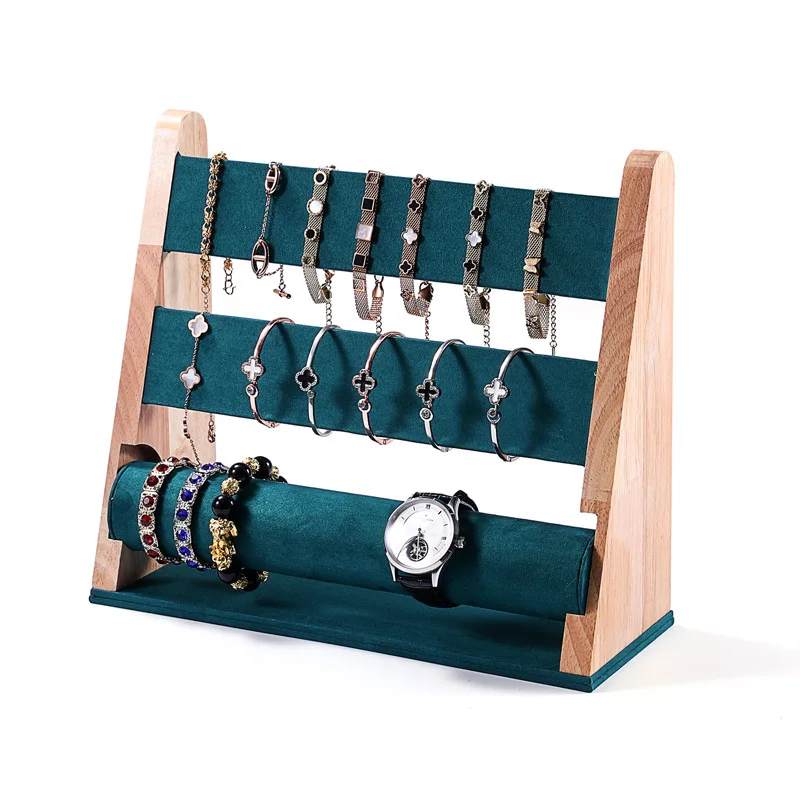 

Fashionable Double Layer Solid Wood Display Rack Women'S Bracelet Chain Display Stand Holder Jewelry Watch T-Bar Display Rack