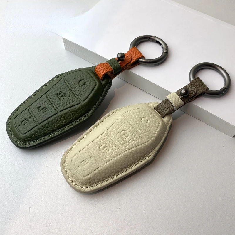 

Leather Simple Style Car Remote Key Case Cover for BYD Song Pro Plus EV DMI 2020 - 2023 Two Color Combinations More Energetic
