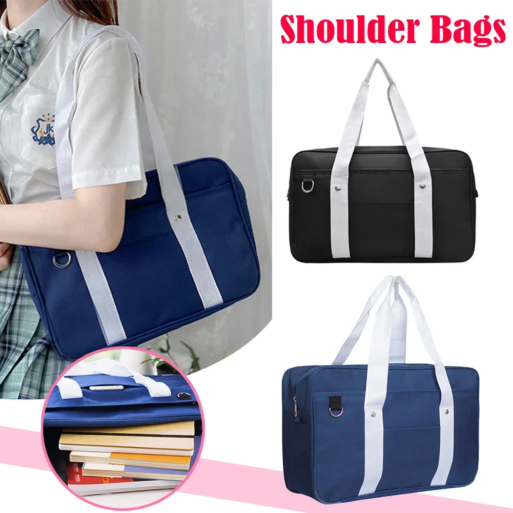 Large Capacity School Bag Solid Color Japanese Bag Teen Girls JK Uniform Handbag Zipper Closure Square Everyday Shoulder