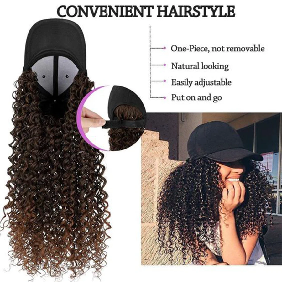 Synthetic Wig With Baseball Cap Wave Wavy Long Curly Hair Adjustable Cap Hair Extensions Natural Hairpiece For Women