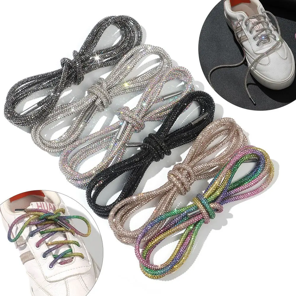 Luxury Rhinestone Shoelaces Rainbow Diamond Shoe laces Sneakers Laces Shoes Round Shoelace 100/120/140/160CM 1Pc DIY Strings