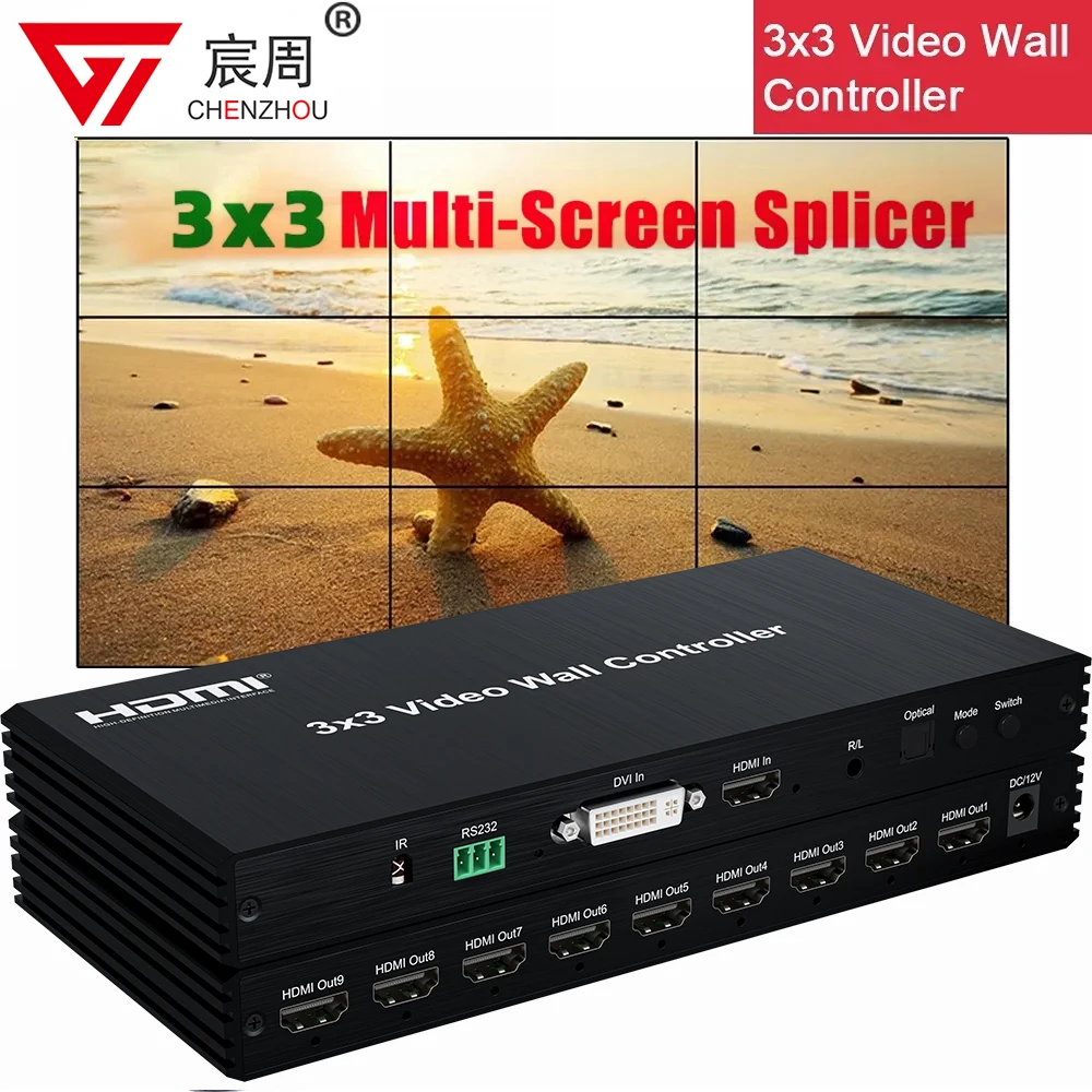 

3x3 DVI HDMI Video Wall Controller 1080P 2x2 2x3 2x4 1x3 1x4 1x5 TV Wall Controller 9 Screen Splicing Processor TV Splicer Box