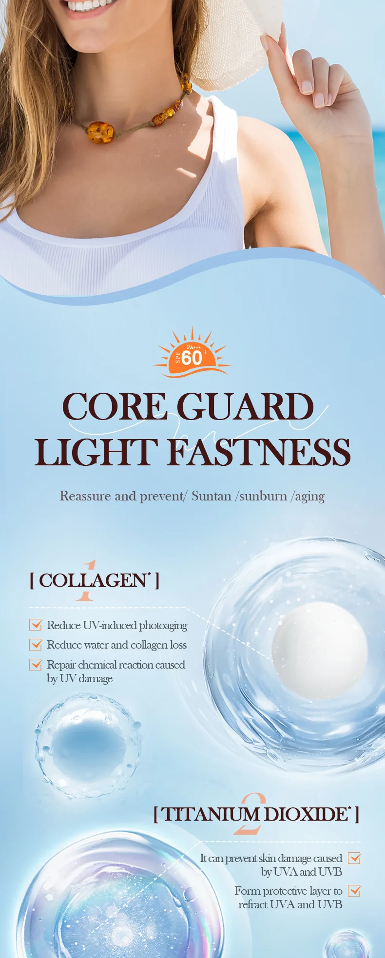 Crème solaire au collagène doré pour le visage et le corps uv_voghion.com