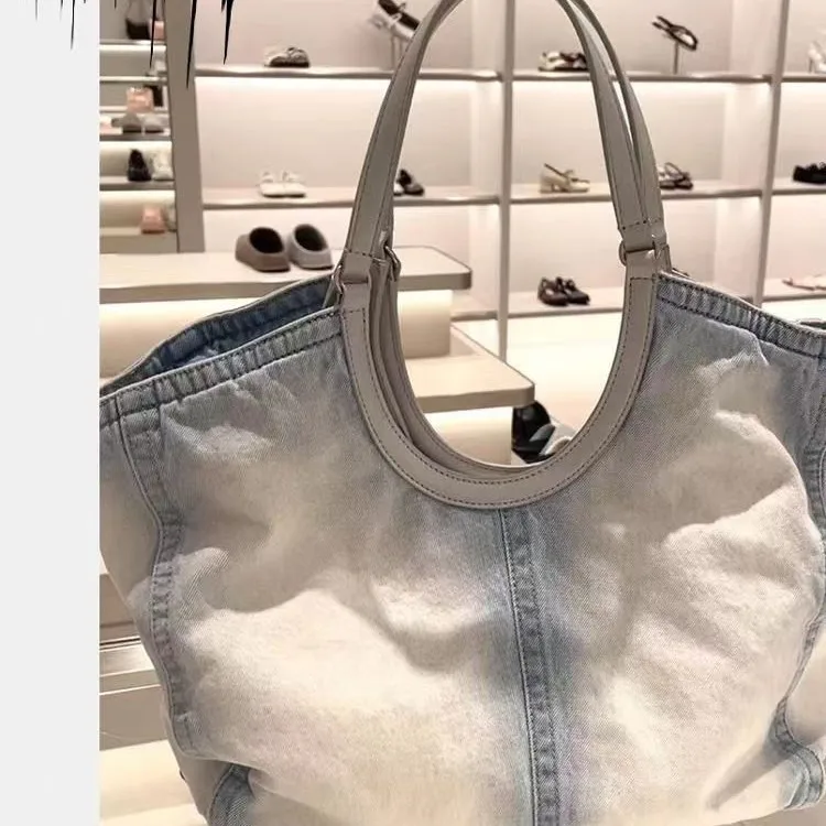 Casual Denim Canvas Messenger Bags For Women Lage Capacity Tote Bag Simple Solid Female Shopper Shoulder Bag Handbags