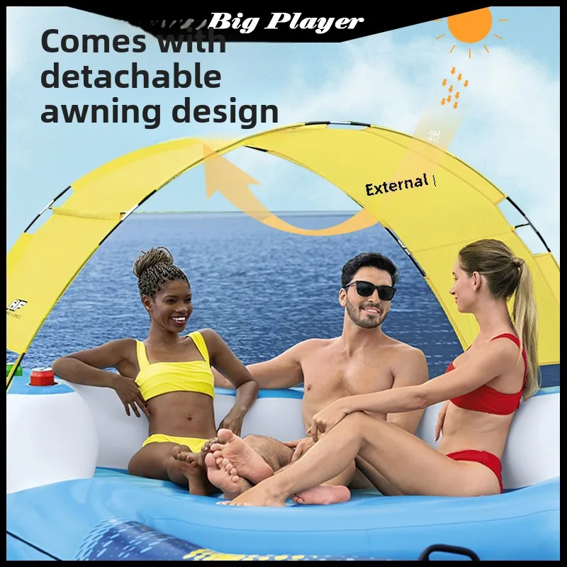 Oversized Inflatable Floating Island with Sunshade Floating Bed Mount 4