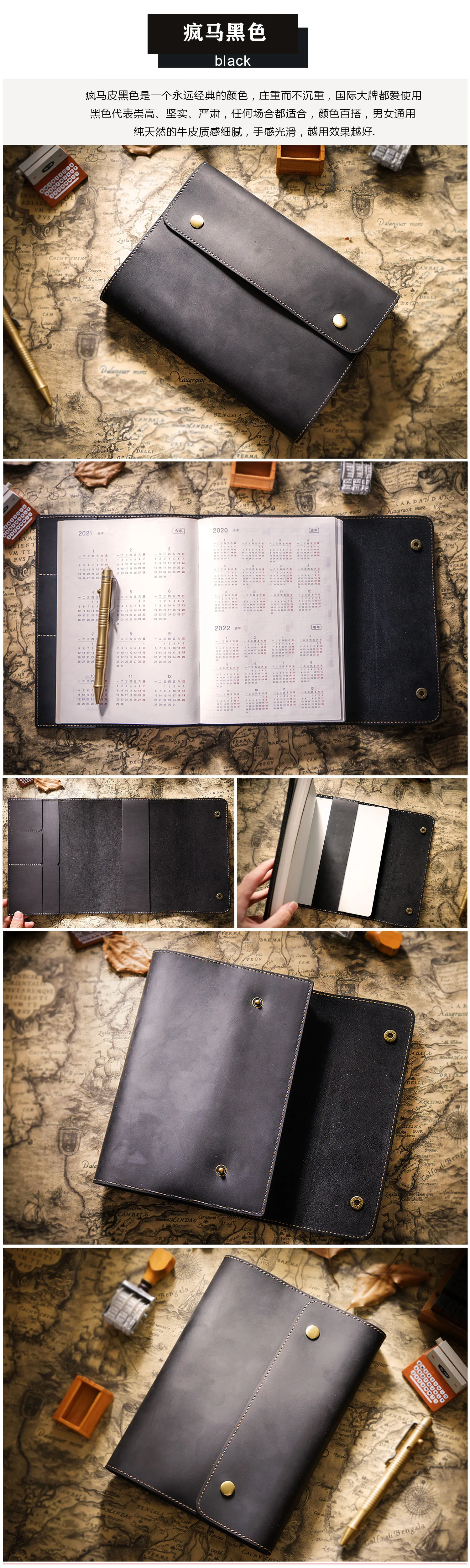 Echtes Leder, A5-Format, Skizzenbuch, Tagebuch, Notizbuch, Vintage-Notizblock aus Rindsleder, kreativer Unisex-Notizbuchschutz mit Einsätzen – Detail 14