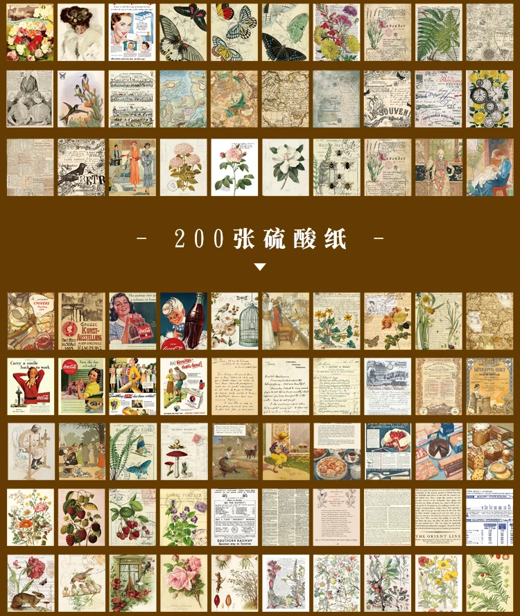 Yoofun unwiederholte Muster Mini Material Papier Buch Vintage Scrap booking dekorative Papiere Journal Tagebuch DIY Memo – Detail 24