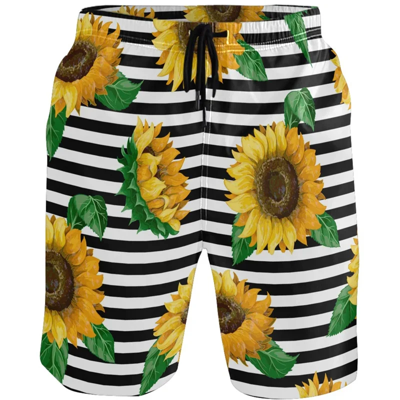Sunflower Lemon Flamingo Beach Shorts For Men 3D Printed Hawaiian Swim Trunks Summer Vacation Board Shorts Kids Short Pants 2