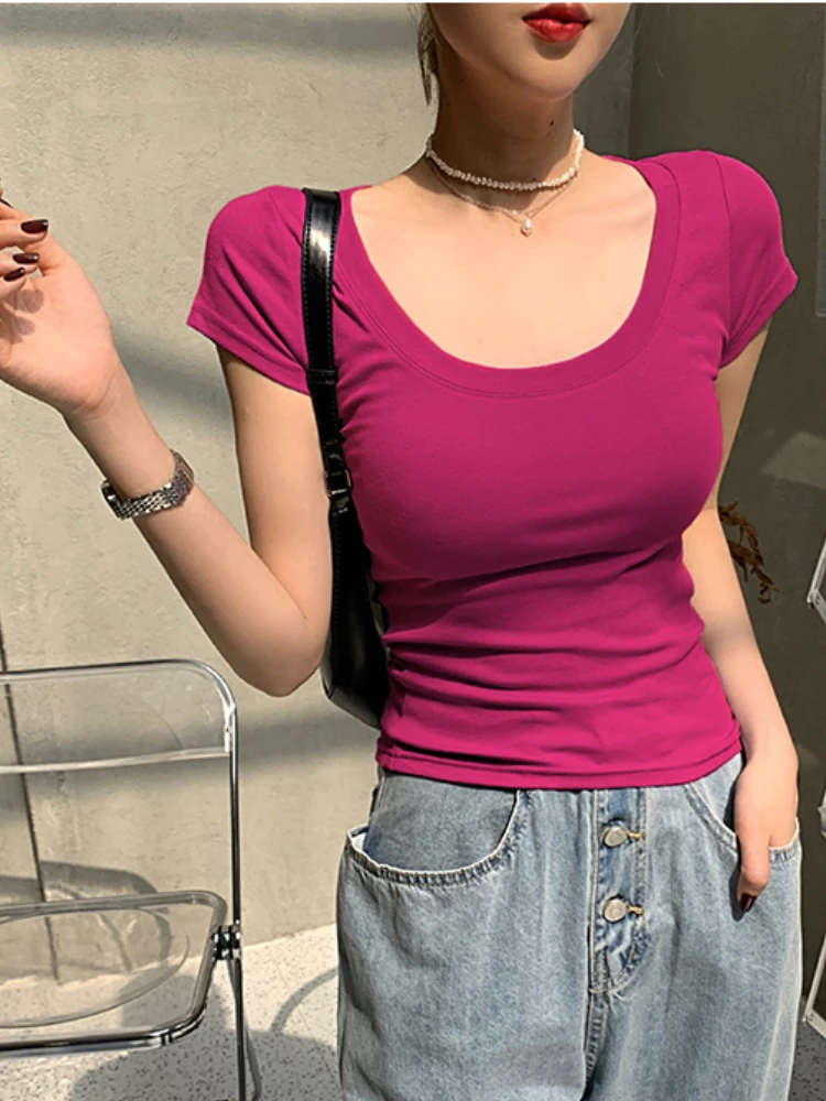 New korean fashion casual woman tshirts women sexy tops female lady beautiful slim fit T-shirt dropshipping