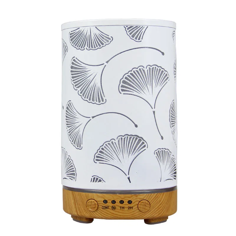 

100ML Ultrasonic Air Humidifier Ginkgo Leaf Pattern Aromatherapy Essential Oil Diffuser Mist Bedroom 7 Color LED Light