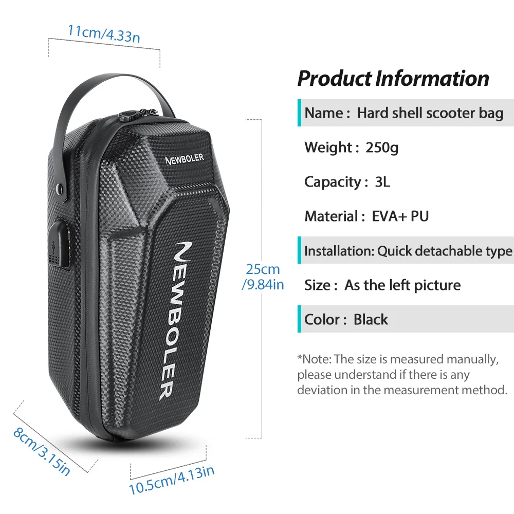 USB-Anschluss, elektrischer Roller, Vordertasche, Lenker, wasserabweisend, Schnellverschluss, 3 l/5 l, EVA, großes Fassungsvermögen, universell für Xiaomi Scooter – Detail 3