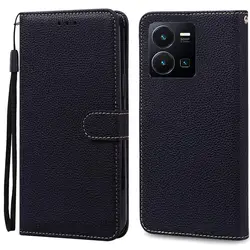 Silicone Leather Wallet Flip Phone Case - Book Cover s - Vivo Y22 2022 (Black)