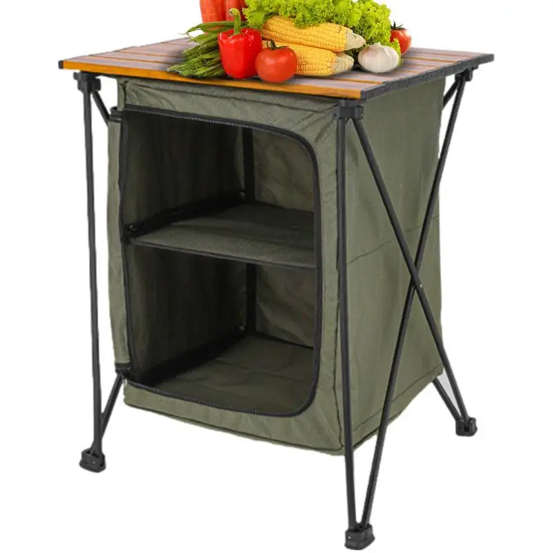 

Outdoor Cooking Table Cabinet Camping BBQ Party Picnics Kitchen Table Station Cabinet Folding Cooking Table With Storage