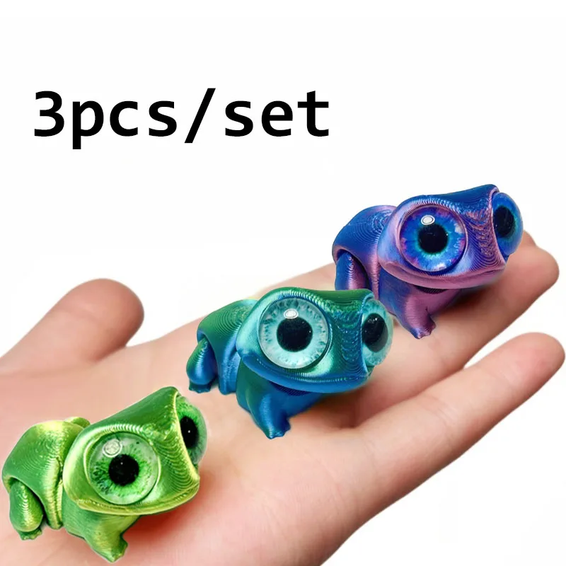 3pcs/set 3D Printed  Multi-jointed Movable Cute Mini Frog with Big Eyes Office Desktop Living Room Home Decoration Kids Gift