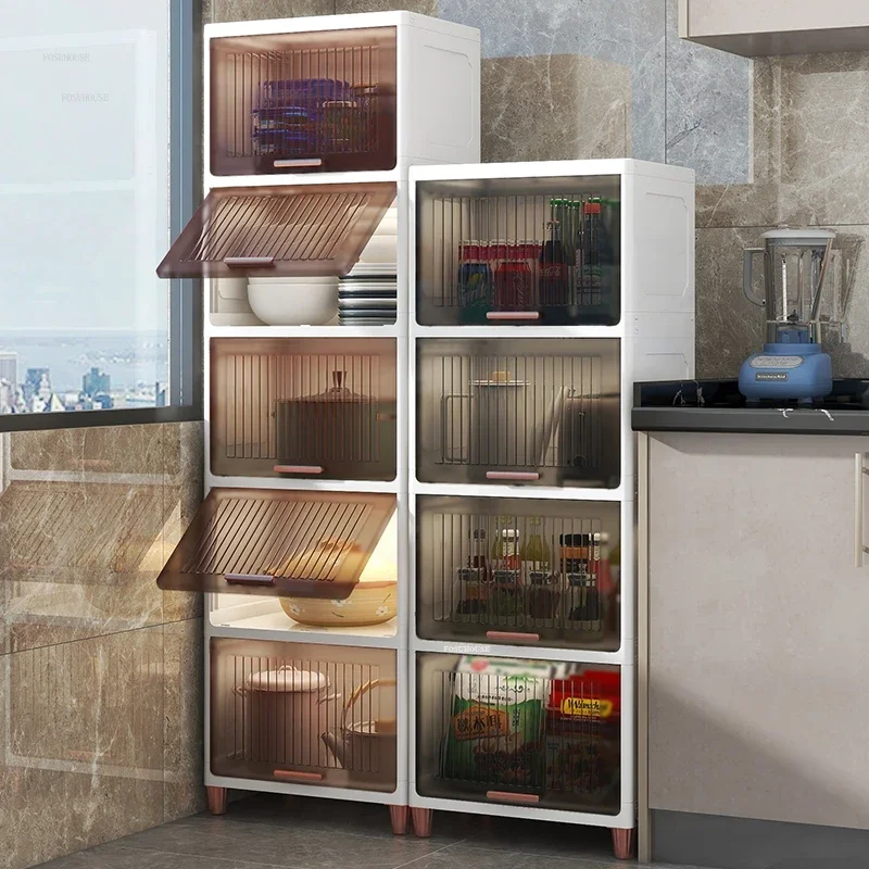 Modern Kitchen Cabinets Home Kitchen Furniture Floor Flip Snack Storage Cabinet Multi-layer Pot Rack Cupboard Bedroom Cabinet R