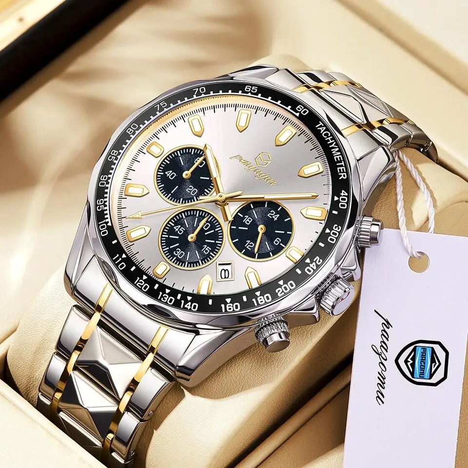 2025 New Luxury Sports Watch Men Quartz Waterproof Luminous Date Chronograph Men's Watches Stainless Steel Man Watch Male Clock 3